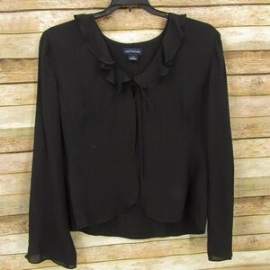 Ann Taylor Black Split Front Tie Collar Silk Cover M